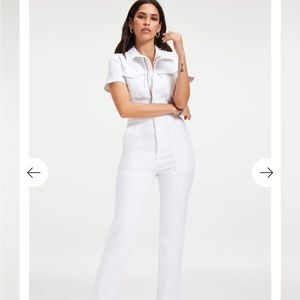 GOOD AMERICAN Fit for Success Stretch Cotton Twill Jumpsuit in White001 Size 2